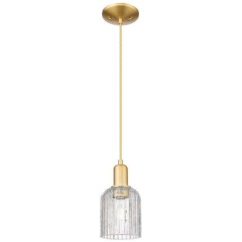 Image 1 Bridal Veil 5" Wide Satin Gold Cord Hung Mini Pendant With Clear Shade