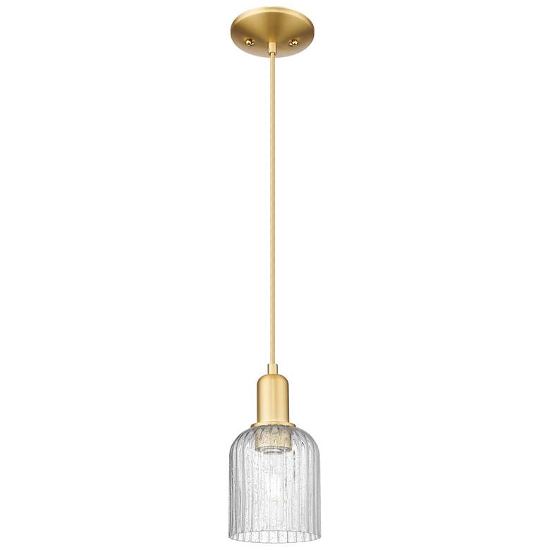 Image 1 Bridal Veil 5" Wide Satin Gold Cord Hung Mini Pendant With Seedy Shade