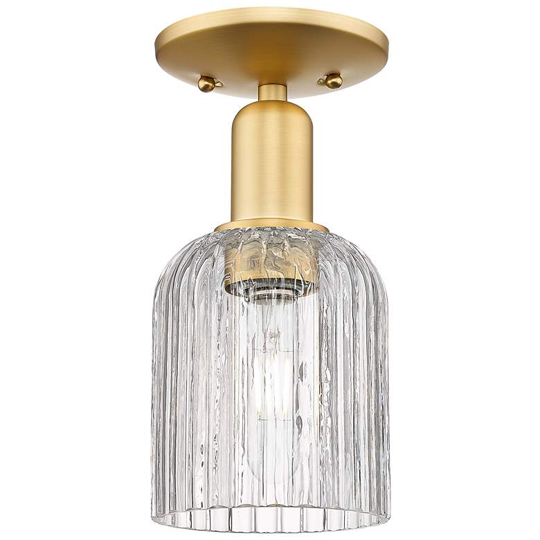 Image 1 Bridal Veil 5" Wide Satin Gold Semi-Flush Mount With Clear Shade