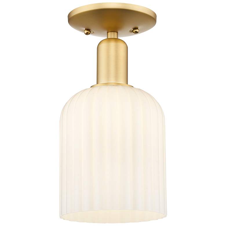 Image 1 Bridal Veil 5" Wide Satin Gold Semi-Flush Mount With Gloss White Shade
