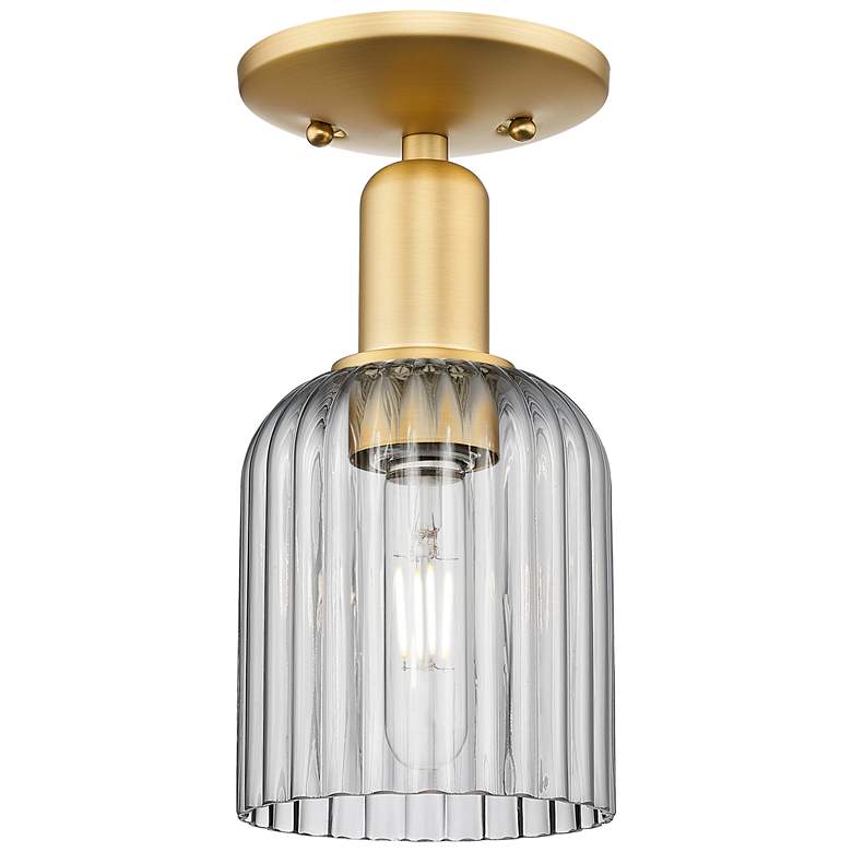 Image 1 Bridal Veil 5" Wide Satin Gold Semi-Flush Mount With Light Smoke Shade