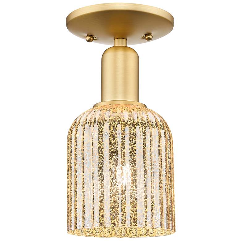 Image 1 Bridal Veil 5" Wide Satin Gold Semi-Flush Mount With Mercury Shade