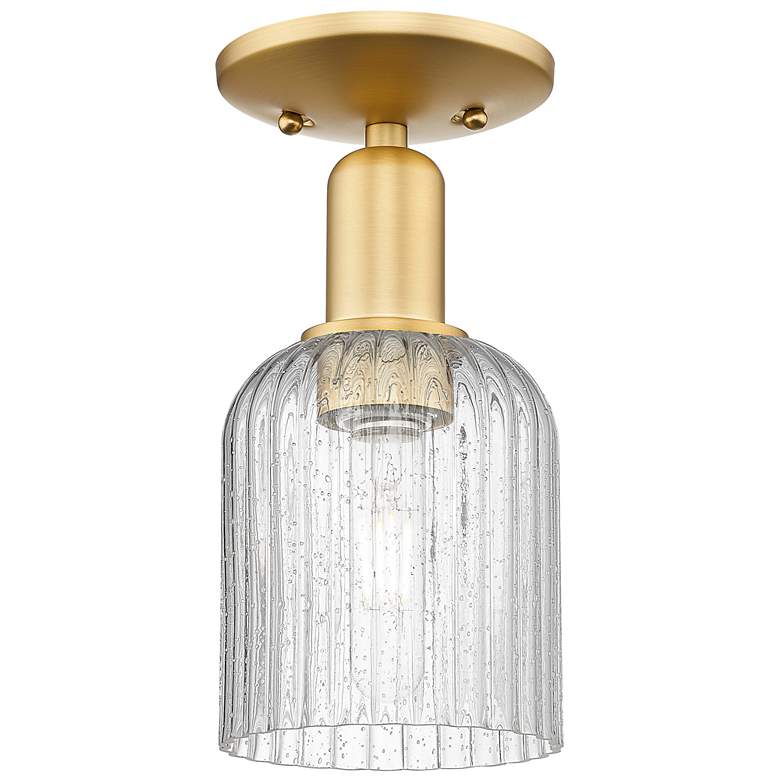 Image 1 Bridal Veil 5" Wide Satin Gold Semi-Flush Mount With Seedy Shade