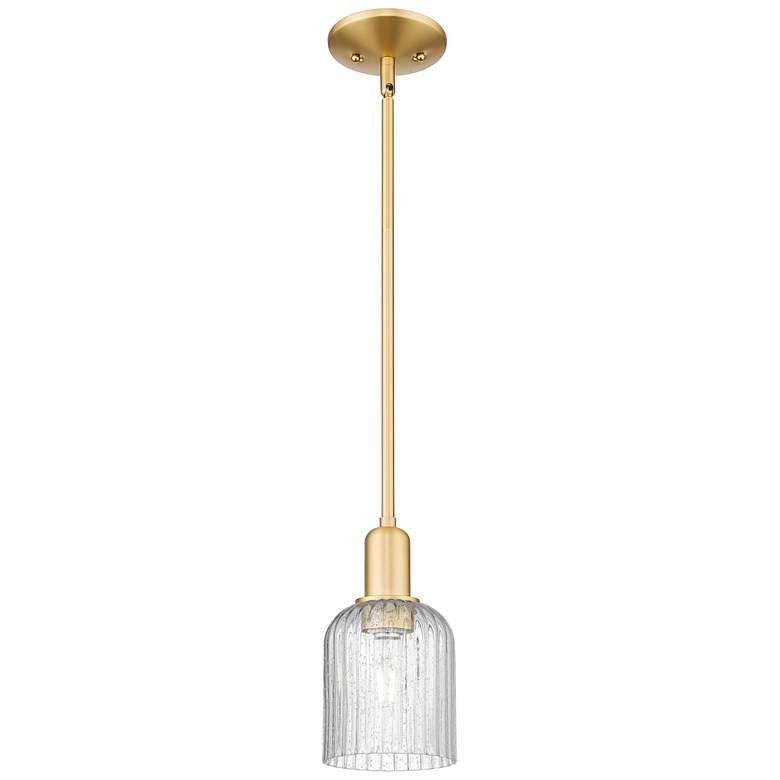 Image 1 Bridal Veil 5" Wide Satin Gold Stem Hung Mini Pendant With Seedy Shade