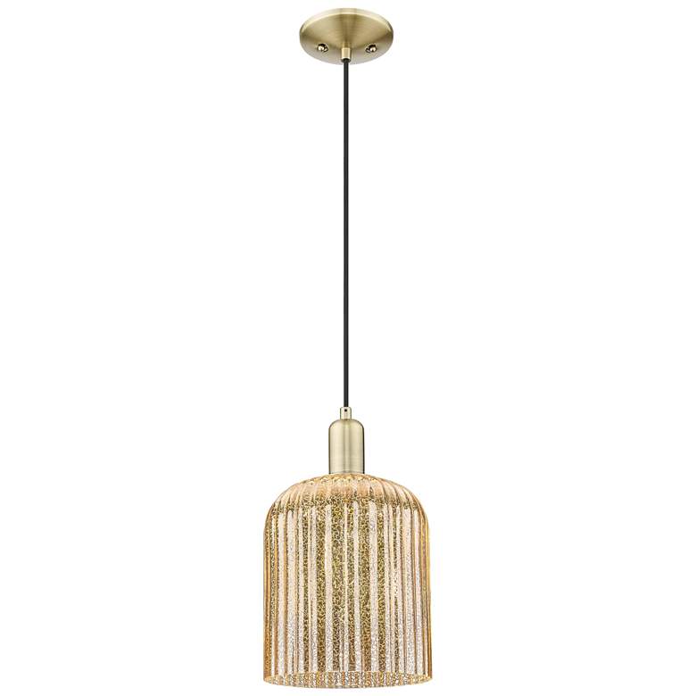 Image 1 Bridal Veil 8"W Antique Brass Cord Hung Mini Pendant With Mercury Shade