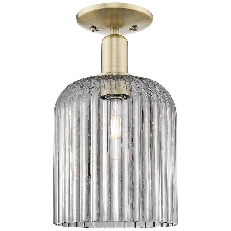 Image 1 Bridal Veil 8"W Antique Brass Semi-Flush Mount With Light Smoke Shade