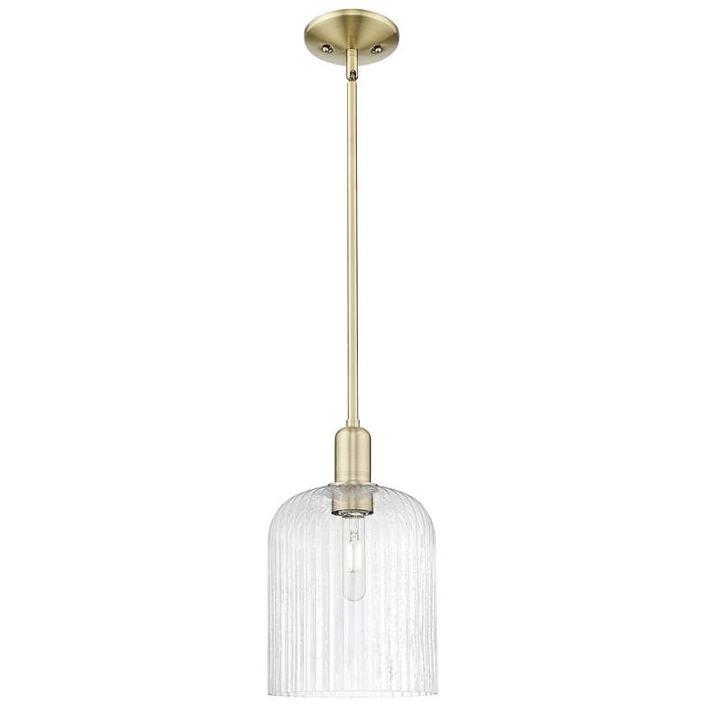 Image 1 Bridal Veil 8"W Antique Brass Stem Hung Mini Pendant With Seedy Shade