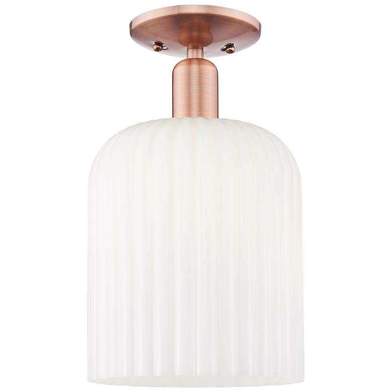 Image 1 Bridal Veil 8"W Antique Copper Semi-Flush Mount With Gloss White Shade