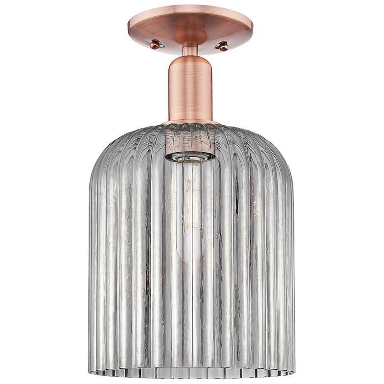 Image 1 Bridal Veil 8"W Antique Copper Semi-Flush Mount With Light Smoke Shade