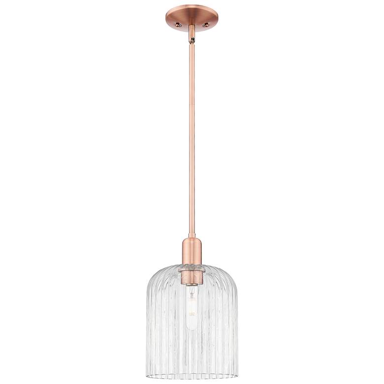 Image 1 Bridal Veil 8"W Antique Copper Stem Hung Mini Pendant With Clear Shade