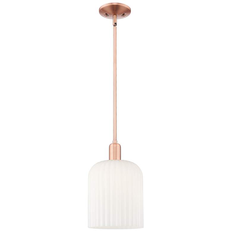 Image 1 Bridal Veil 8"W Antique Copper Stem Mini Pendant With Gloss White Shade