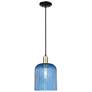 Bridal Veil 8"W Black Antique Brass Cord Mini Pendant With Blue Shade