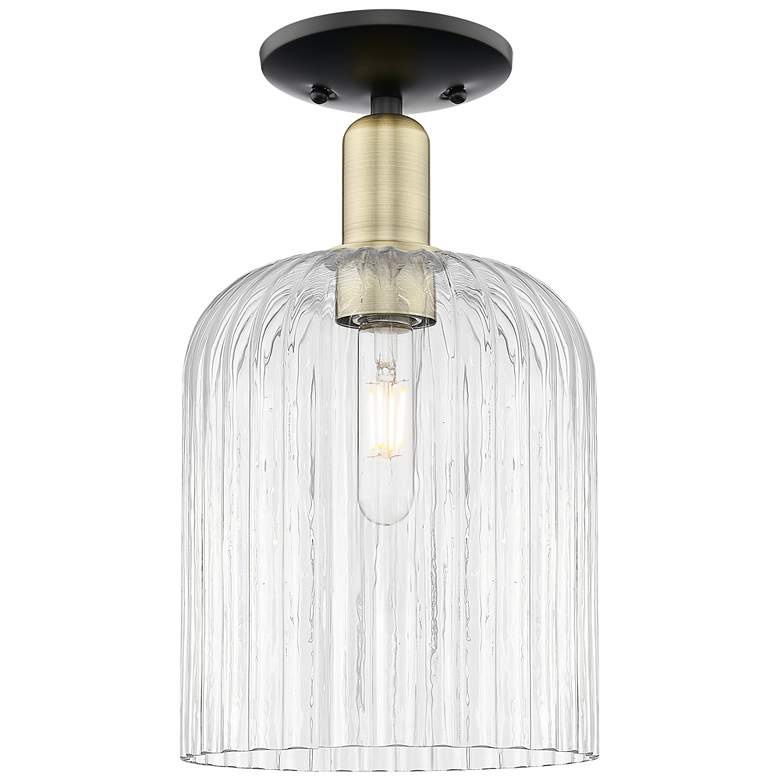 Image 1 Bridal Veil 8"W Black Antique Brass Semi-Flush Mount With Clear Shade