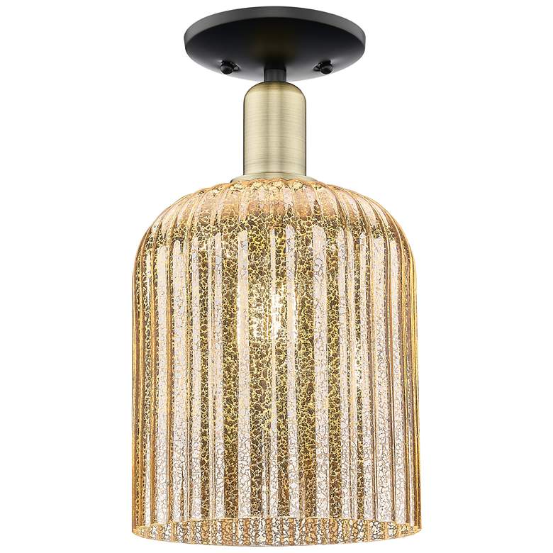 Image 1 Bridal Veil 8"W Black Antique Brass Semi-Flush Mount With Mercury Shade