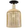 Bridal Veil 8"W Black Antique Brass Semi-Flush Mount With Mercury Shade