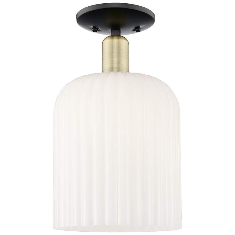 Image 1 Bridal Veil 8"W Black Antique Brass Semi-Flush With Gloss White Shade