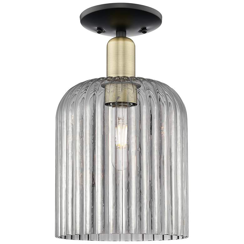 Image 1 Bridal Veil 8"W Black Antique Brass Semi-Flush With Light Smoke Shade