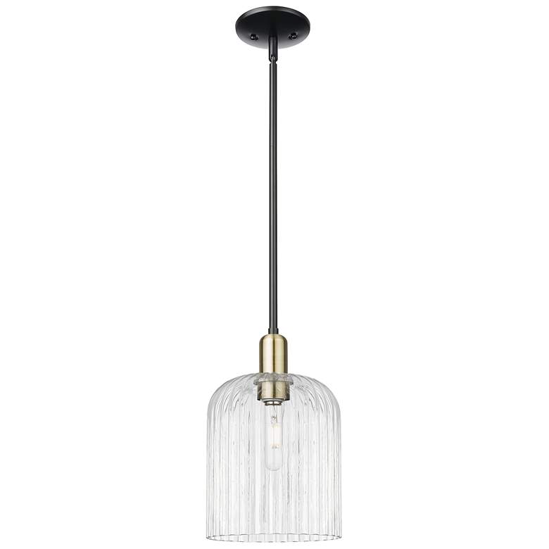Image 1 Bridal Veil 8"W Black Antique Brass Stem Mini Pendant With Clear Shade