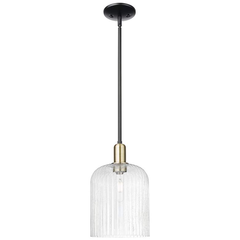Image 1 Bridal Veil 8"W Black Antique Brass Stem Mini Pendant With Seedy Shade