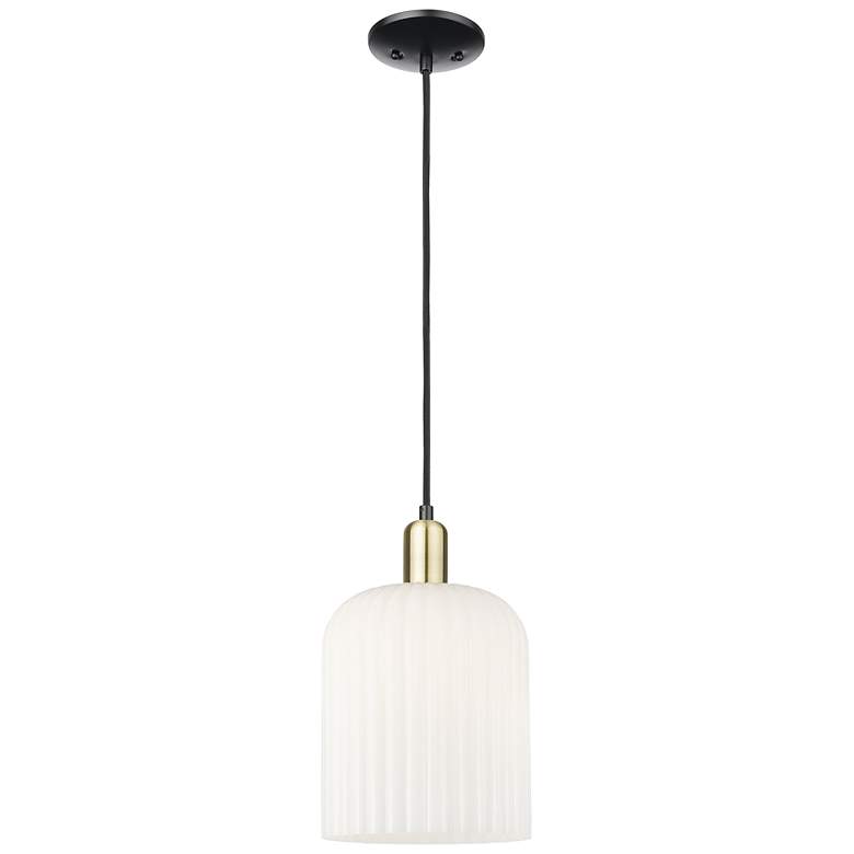 Image 1 Bridal Veil 8"W Black Brass Cord Mini Pendant With Gloss White Shade