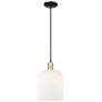 Bridal Veil 8"W Black Brass Cord Mini Pendant With Gloss White Shade