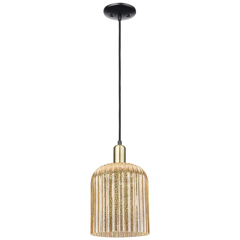 Image 1 Bridal Veil 8"W Black Brass Cord Mini Pendant With Mercury Shade