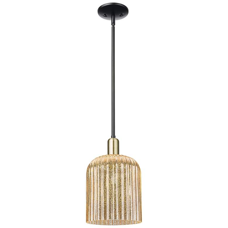 Image 1 Bridal Veil 8"W Black Brass Stem Mini Pendant With Mercury Shade