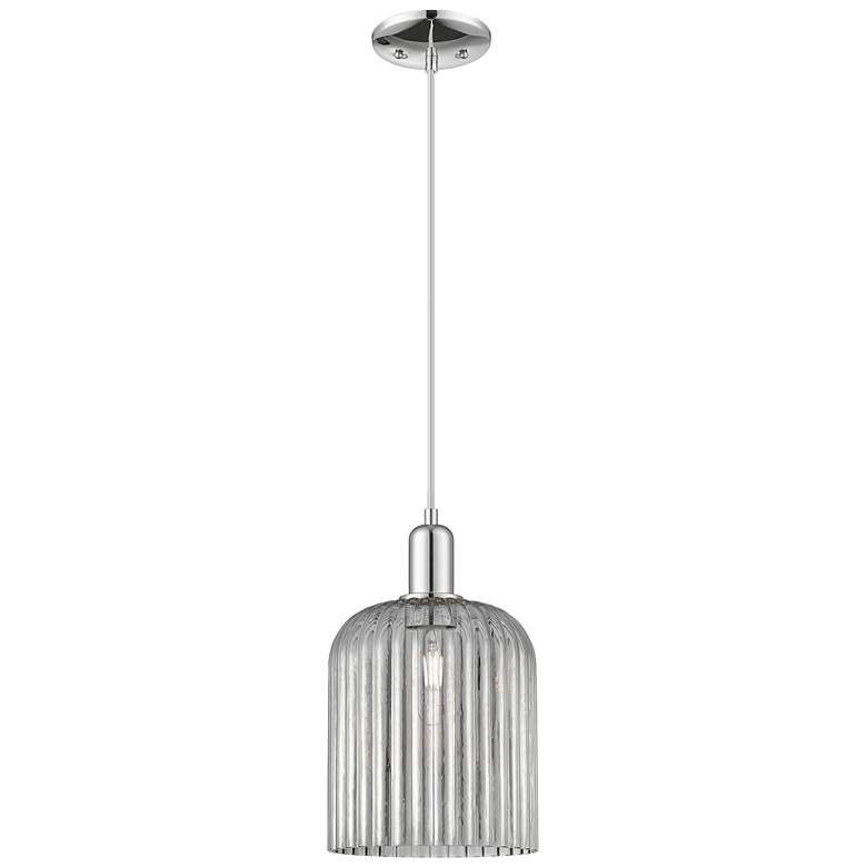 Image 1 Bridal Veil 8"W Chrome Cord Mini Pendant With Light Smoke Shade