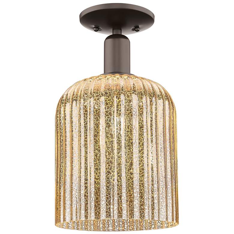 Image 1 Bridal Veil 8"W Oil Rubbed Bronze Semi-Flush Mount With Mercury Shade