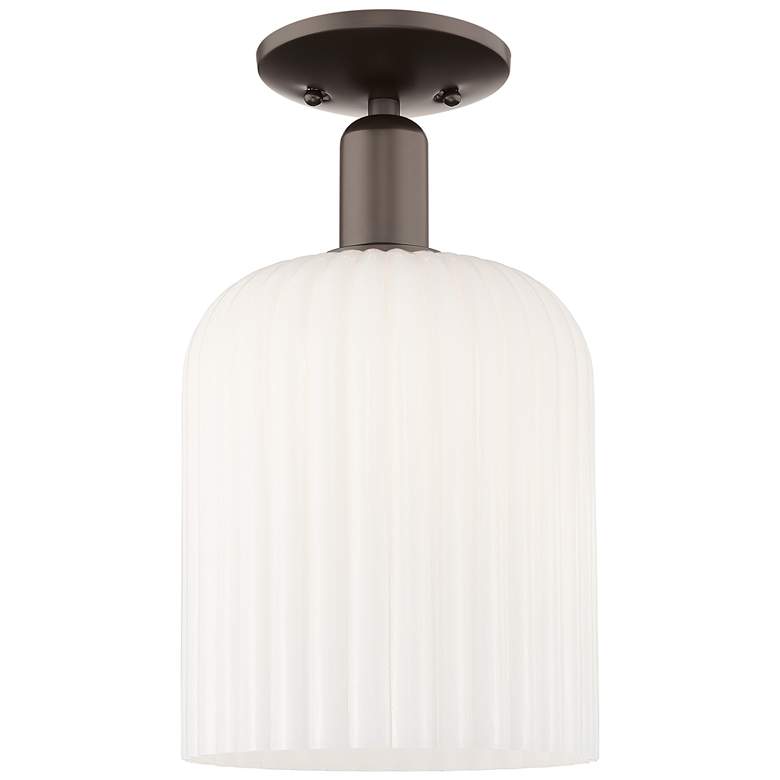Image 1 Bridal Veil 8"W Oil Rubbed Bronze Semi-Flush With Gloss White Shade