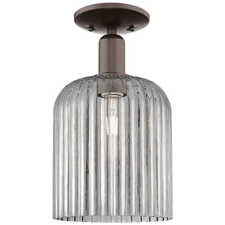 Image 1 Bridal Veil 8"W Oil Rubbed Bronze Semi-Flush With Light Smoke Shade