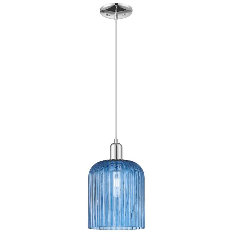 Image 1 Bridal Veil 8"W Polished Chrome Cord Hung Mini Pendant With Blue Shade