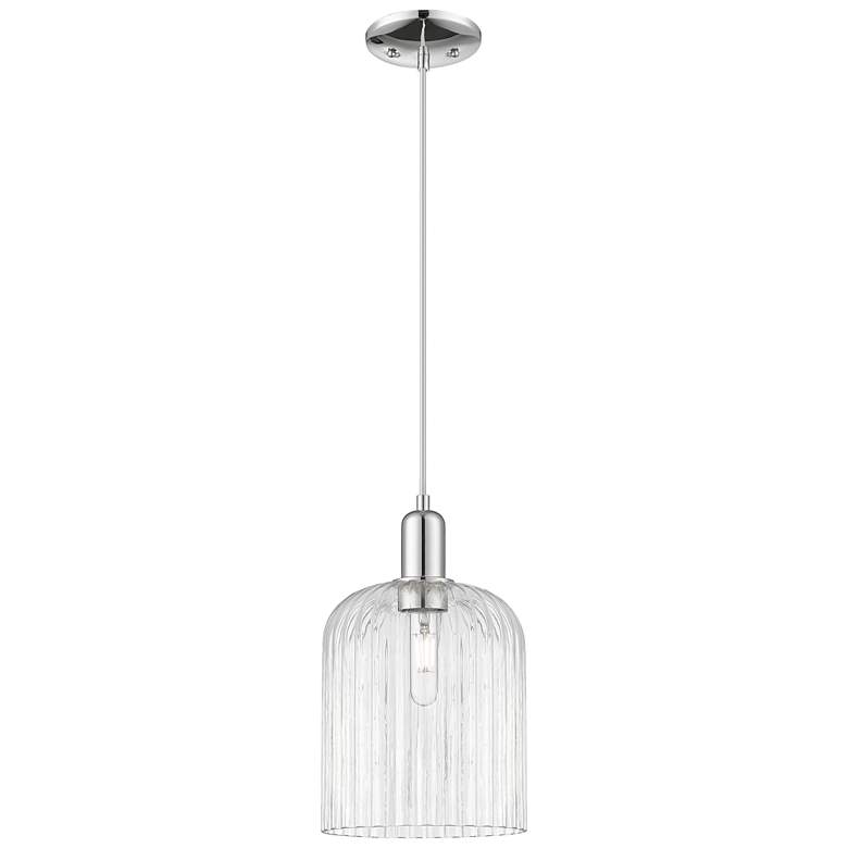 Image 1 Bridal Veil 8"W Polished Chrome Cord Hung Mini Pendant With Clear Shade