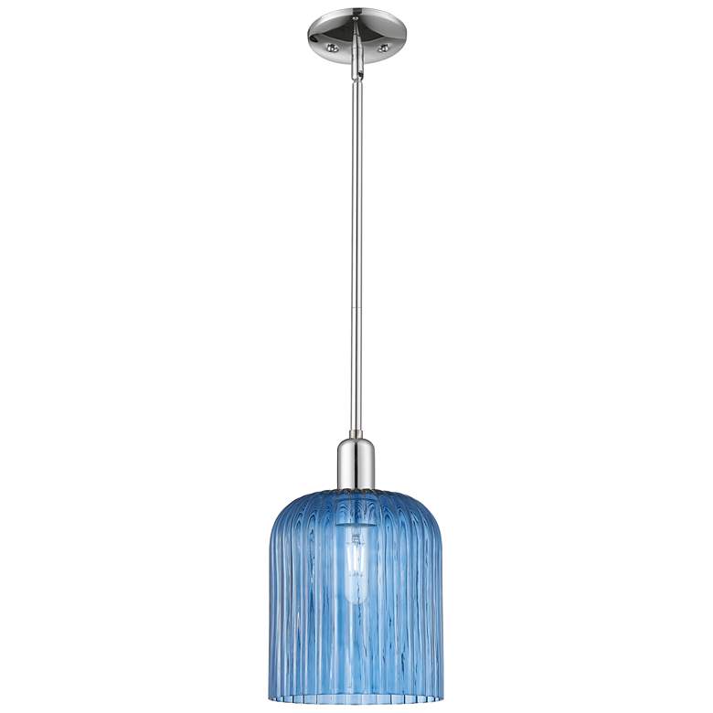 Image 1 Bridal Veil 8"W Polished Chrome Stem Hung Mini Pendant With Blue Shade