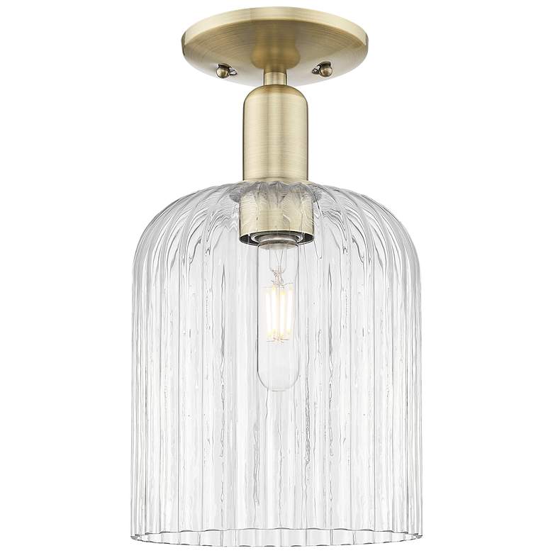 Image 1 Bridal Veil 8" Wide Antique Brass Semi-Flush Mount With Clear Shade