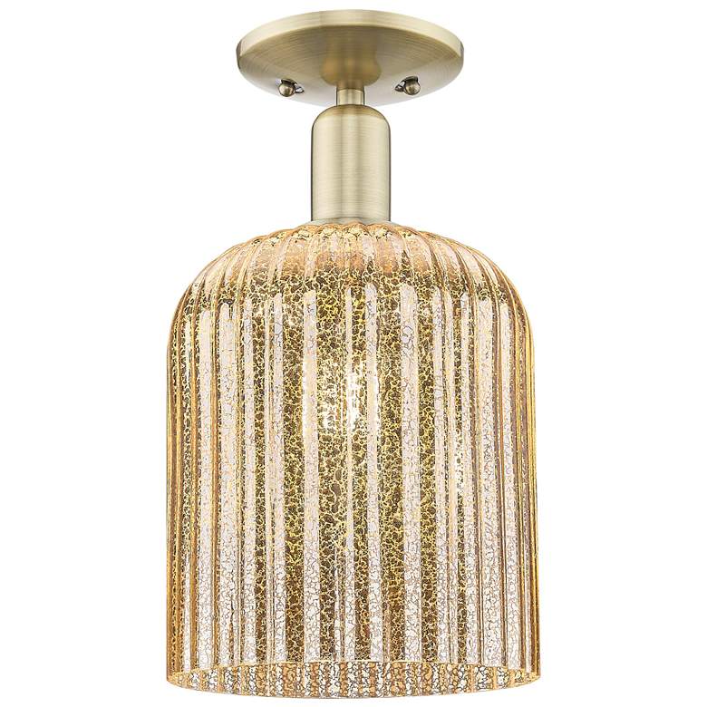 Image 1 Bridal Veil 8" Wide Antique Brass Semi-Flush Mount With Mercury Shade