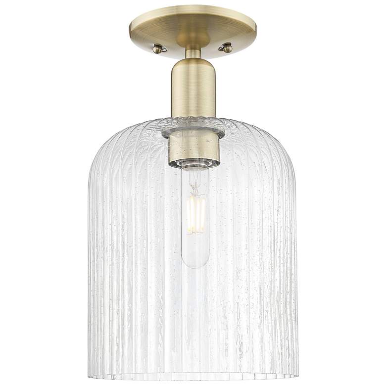 Image 1 Bridal Veil 8" Wide Antique Brass Semi-Flush Mount With Seedy Shade
