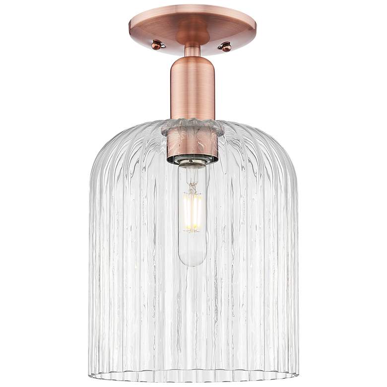 Image 1 Bridal Veil 8" Wide Antique Copper Semi-Flush Mount With Clear Shade