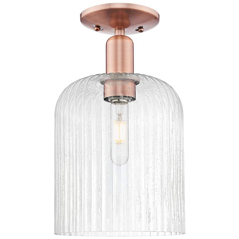 Image 1 Bridal Veil 8" Wide Antique Copper Semi-Flush Mount With Seedy Shade