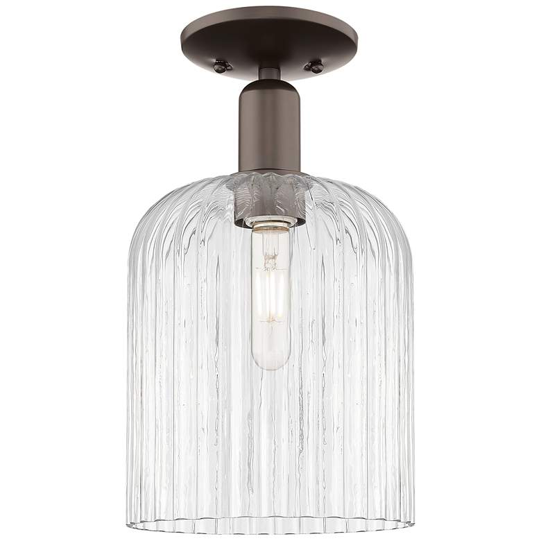 Image 1 Bridal Veil 8" Wide Oil Rubbed Bronze Semi-Flush Mount With Clear Shade