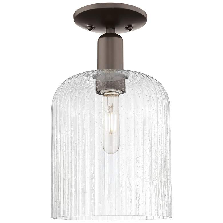 Image 1 Bridal Veil 8" Wide Oil Rubbed Bronze Semi-Flush Mount With Seedy Shade