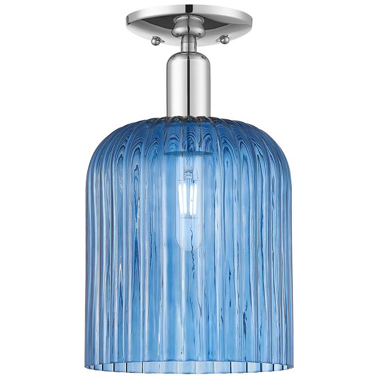 Image 1 Bridal Veil 8" Wide Polished Chrome Semi-Flush Mount With Blue Shade