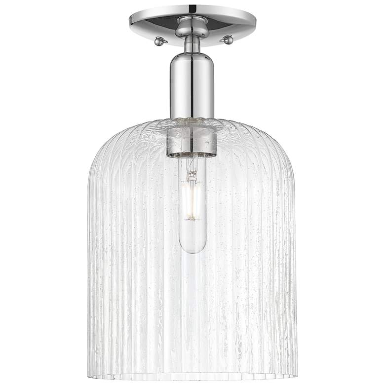 Image 1 Bridal Veil 8" Wide Polished Chrome Semi-Flush Mount With Seedy Shade
