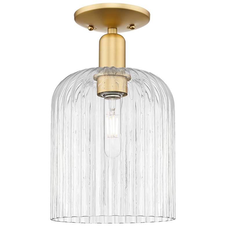Image 1 Bridal Veil 8" Wide Satin Gold Semi-Flush Mount With Clear Shade