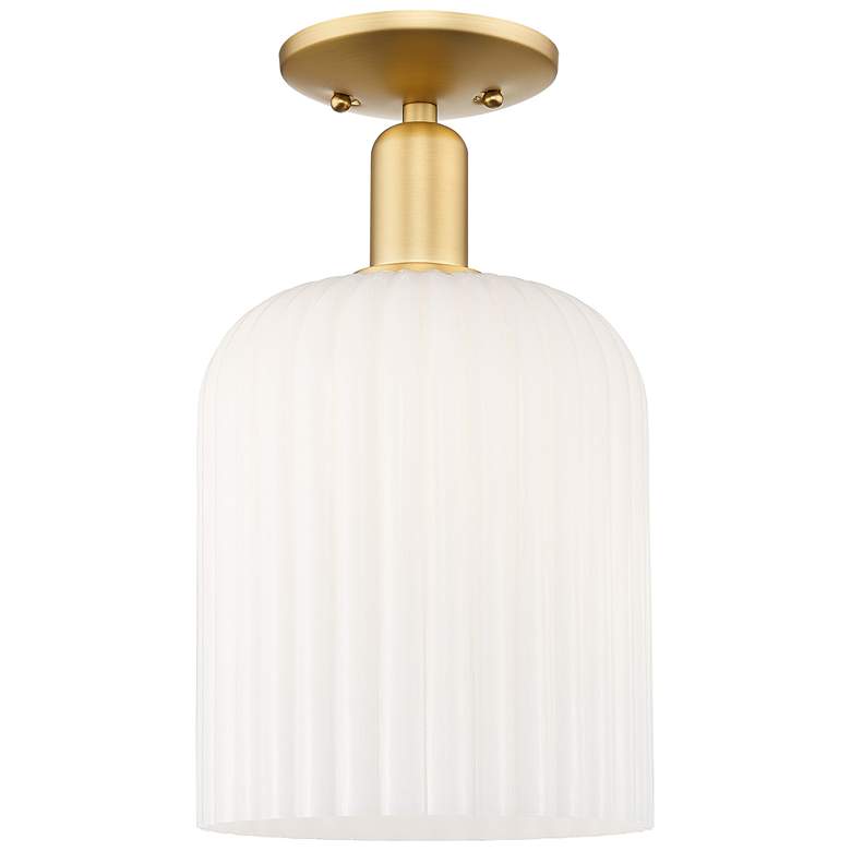 Image 1 Bridal Veil 8" Wide Satin Gold Semi-Flush Mount With Gloss White Shade