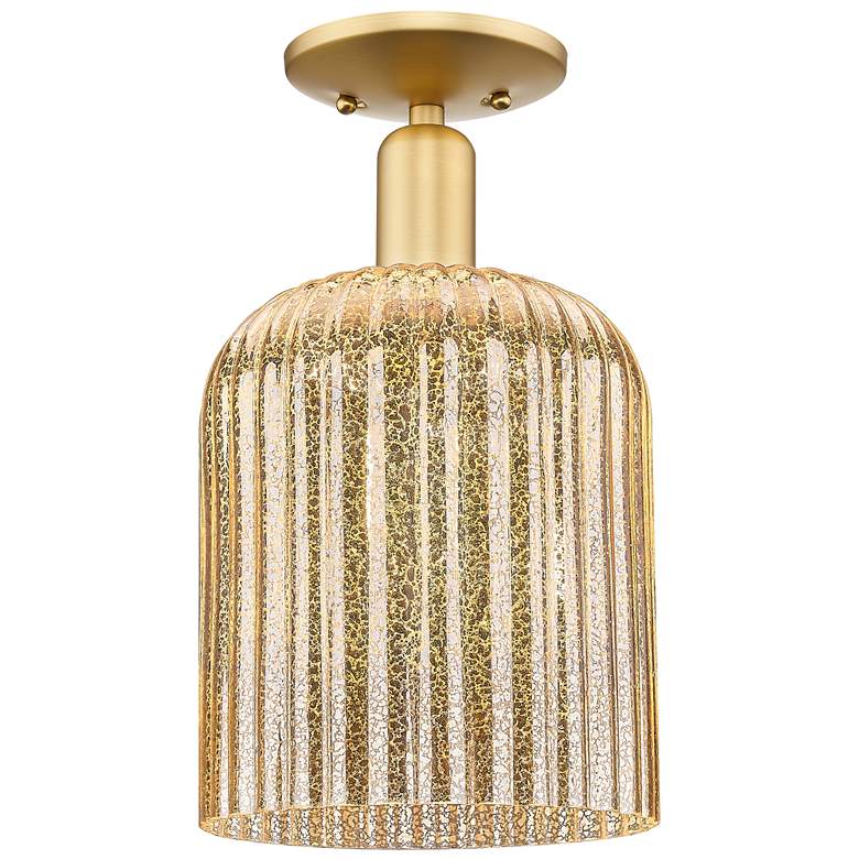 Image 1 Bridal Veil 8" Wide Satin Gold Semi-Flush Mount With Mercury Shade