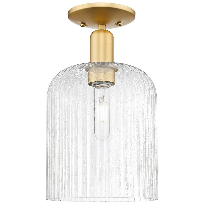 Image 1 Bridal Veil 8" Wide Satin Gold Semi-Flush Mount With Seedy Shade