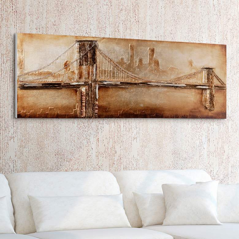 Image 2 Bridge to the City 2 64 inchW Metallic Rugged Wooden Wall Art
