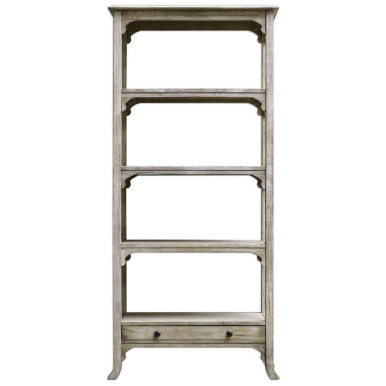Image 2 Bridgely 33" Wide Aged White Wood 1-Drawer 4-Shelf Etagere