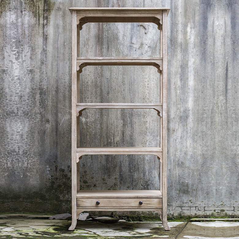 Image 3 Bridgely 33" Wide Aged White Wood 1-Drawer 4-Shelf Etagere more views